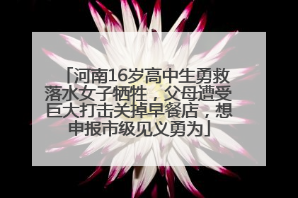 河南16岁高中生勇救落水女子牺牲，父母遭受巨大打击关掉早餐店，想申报市级见义勇为